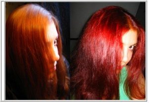 before and after red red bright red earthdye hair dye