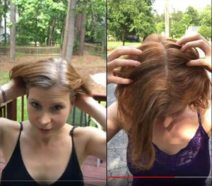 Heather Before and After using EarthDye Natural Strawberry Blond