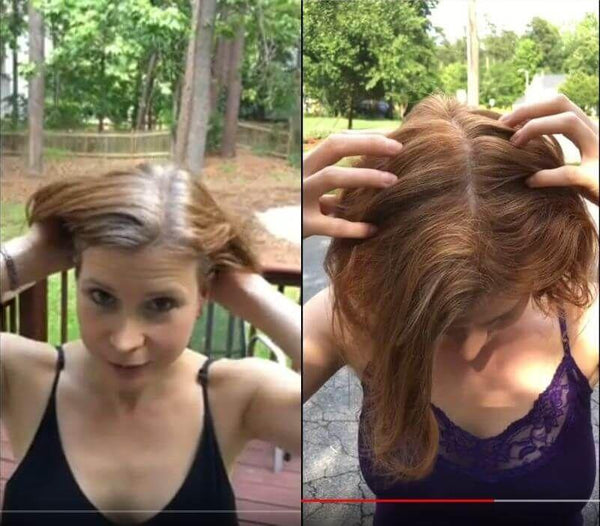 Heather Before and After using EarthDye Natural Strawberry Blond
