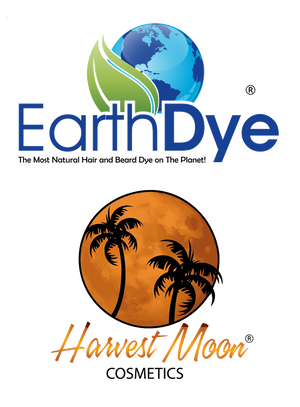 EarthDye and Harvest Moon Cosmetics logos on a white background